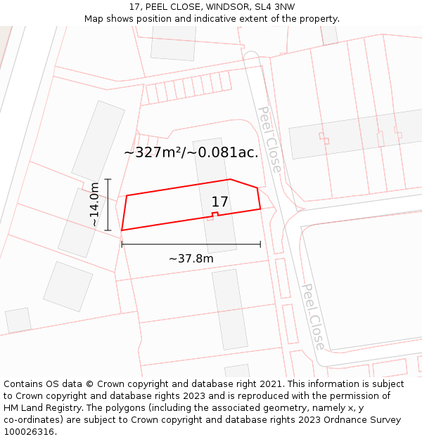 17, PEEL CLOSE, WINDSOR, SL4 3NW: Plot and title map
