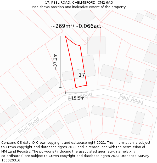 17, PEEL ROAD, CHELMSFORD, CM2 6AQ: Plot and title map