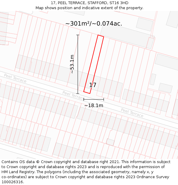 17, PEEL TERRACE, STAFFORD, ST16 3HD: Plot and title map