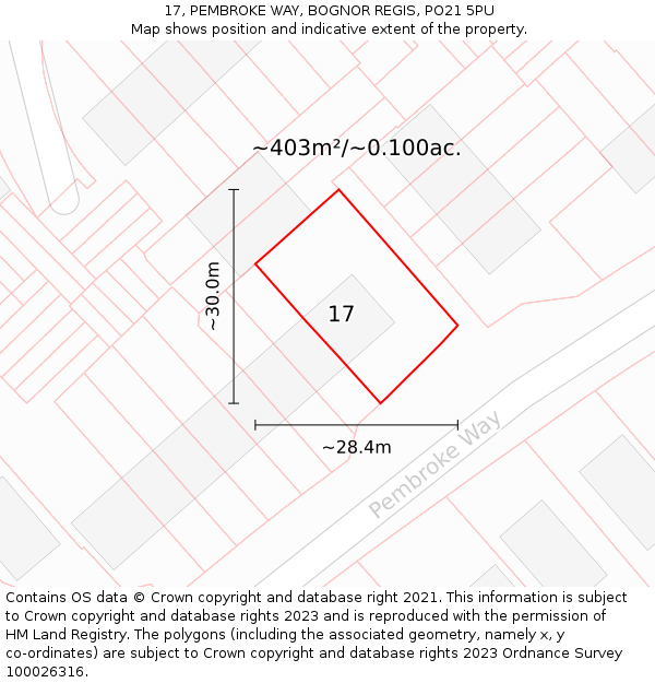 17, PEMBROKE WAY, BOGNOR REGIS, PO21 5PU: Plot and title map