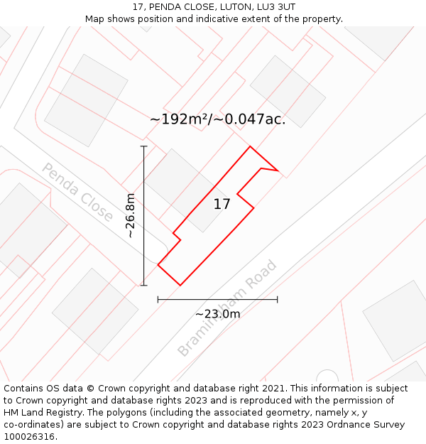 17, PENDA CLOSE, LUTON, LU3 3UT: Plot and title map
