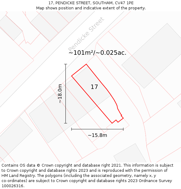 17, PENDICKE STREET, SOUTHAM, CV47 1PE: Plot and title map