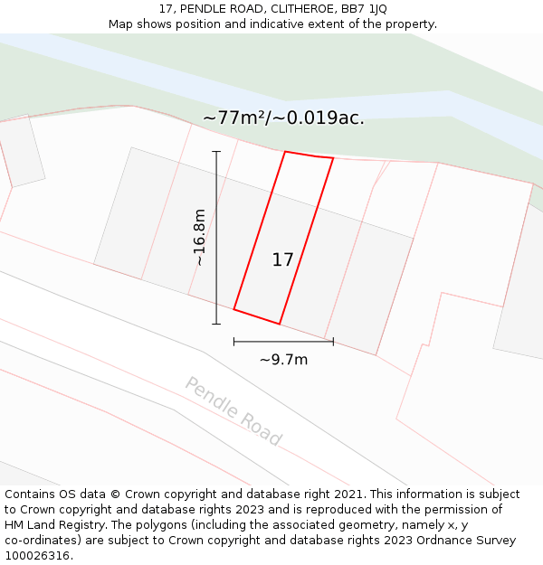 17, PENDLE ROAD, CLITHEROE, BB7 1JQ: Plot and title map