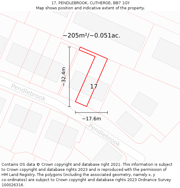 17, PENDLEBROOK, CLITHEROE, BB7 1GY: Plot and title map