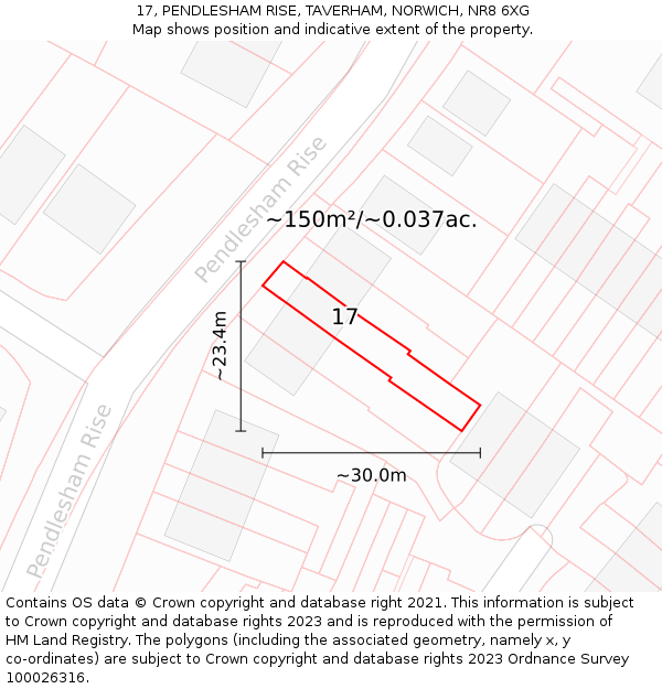17, PENDLESHAM RISE, TAVERHAM, NORWICH, NR8 6XG: Plot and title map