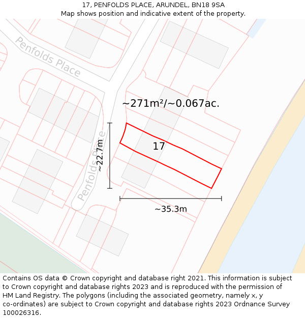 17, PENFOLDS PLACE, ARUNDEL, BN18 9SA: Plot and title map