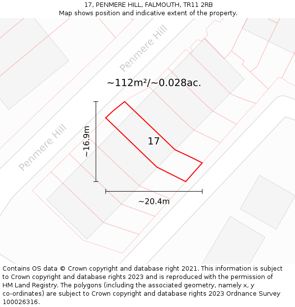17, PENMERE HILL, FALMOUTH, TR11 2RB: Plot and title map