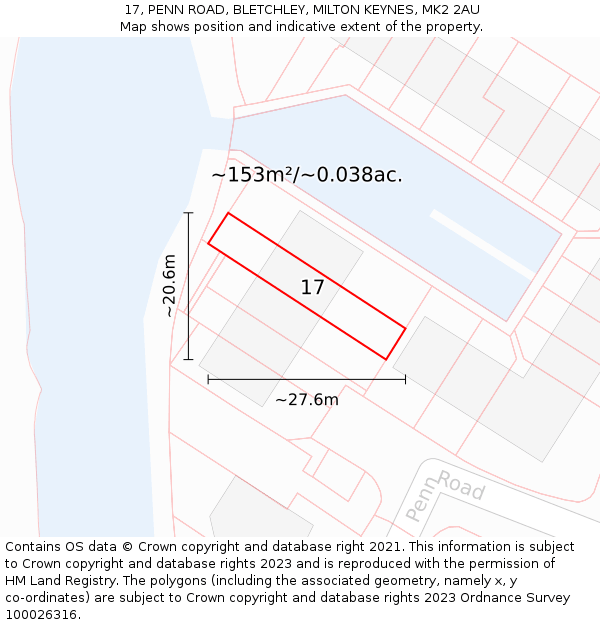 17, PENN ROAD, BLETCHLEY, MILTON KEYNES, MK2 2AU: Plot and title map
