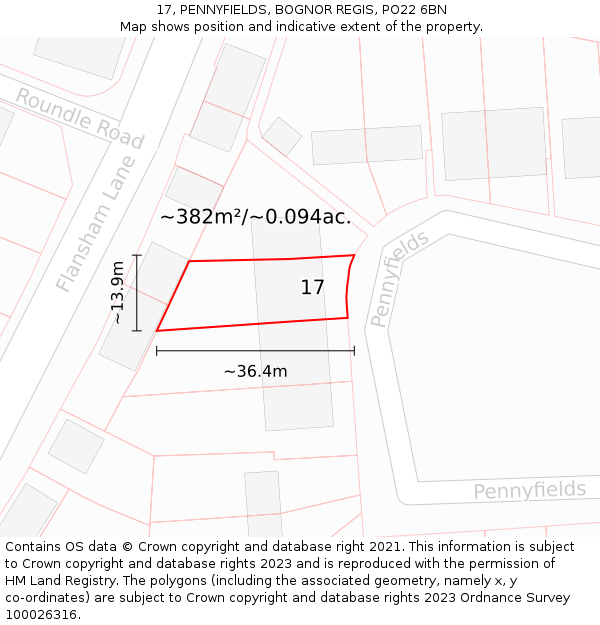 17, PENNYFIELDS, BOGNOR REGIS, PO22 6BN: Plot and title map