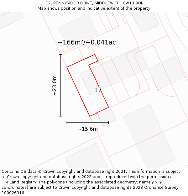 17, PENNYMOOR DRIVE, MIDDLEWICH, CW10 9QP: Plot and title map