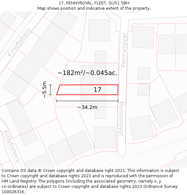 17, PENNYROYAL, FLEET, GU51 5BH: Plot and title map