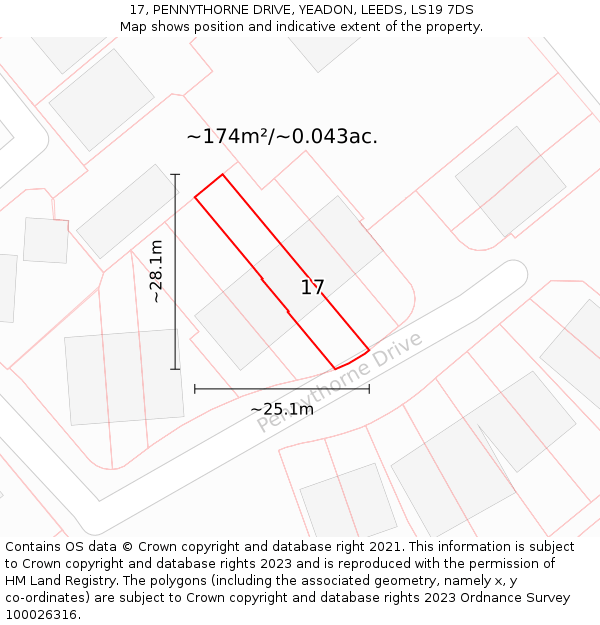 17, PENNYTHORNE DRIVE, YEADON, LEEDS, LS19 7DS: Plot and title map
