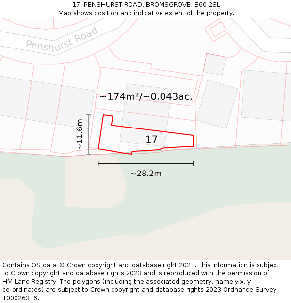 17, PENSHURST ROAD, BROMSGROVE, B60 2SL: Plot and title map