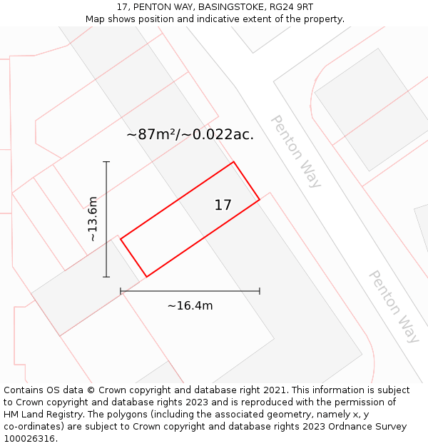 17, PENTON WAY, BASINGSTOKE, RG24 9RT: Plot and title map