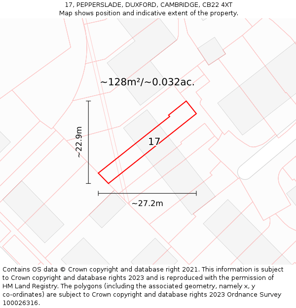 17, PEPPERSLADE, DUXFORD, CAMBRIDGE, CB22 4XT: Plot and title map