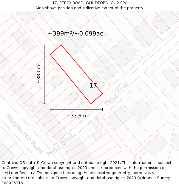 17, PERCY ROAD, GUILDFORD, GU2 9PA: Plot and title map