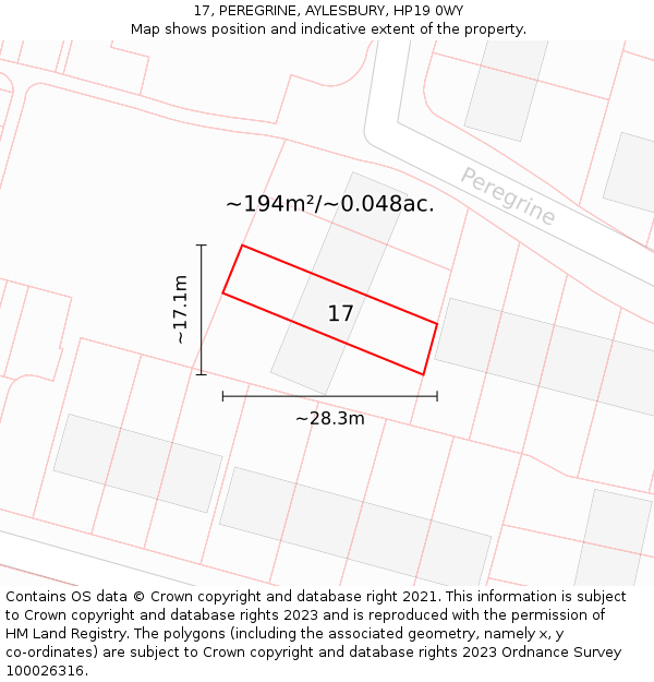 17, PEREGRINE, AYLESBURY, HP19 0WY: Plot and title map