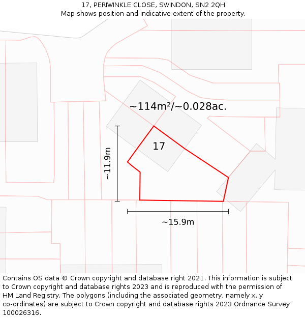 17, PERIWINKLE CLOSE, SWINDON, SN2 2QH: Plot and title map