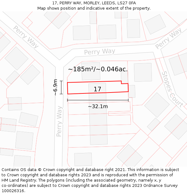17, PERRY WAY, MORLEY, LEEDS, LS27 0FA: Plot and title map