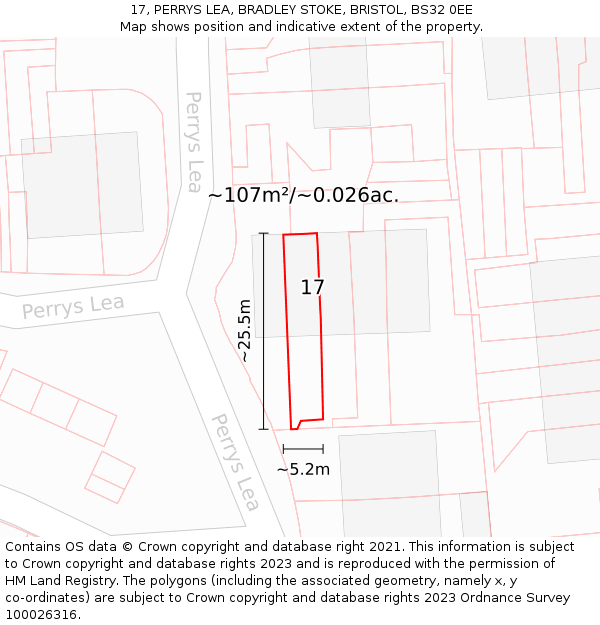 17, PERRYS LEA, BRADLEY STOKE, BRISTOL, BS32 0EE: Plot and title map
