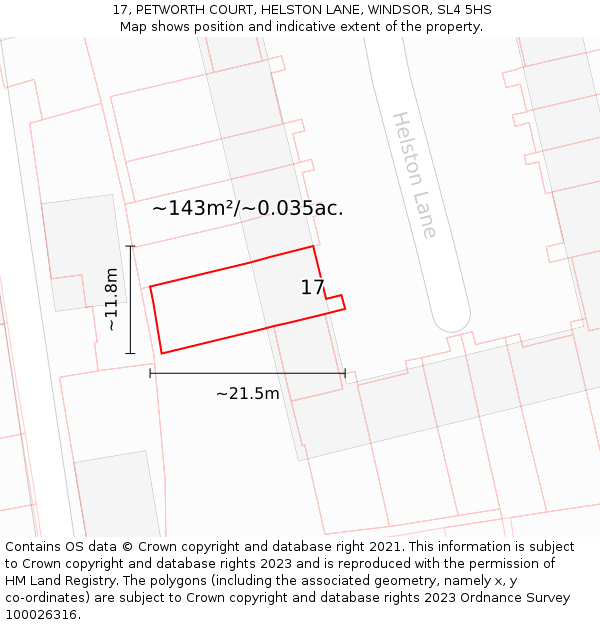 17, PETWORTH COURT, HELSTON LANE, WINDSOR, SL4 5HS: Plot and title map