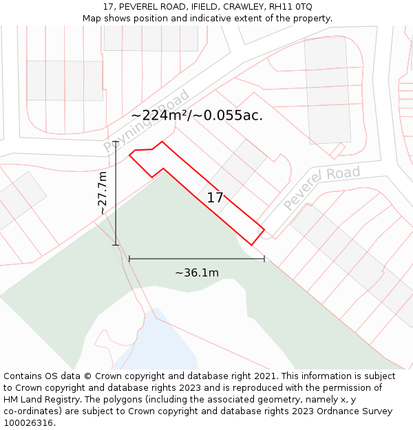 17, PEVEREL ROAD, IFIELD, CRAWLEY, RH11 0TQ: Plot and title map