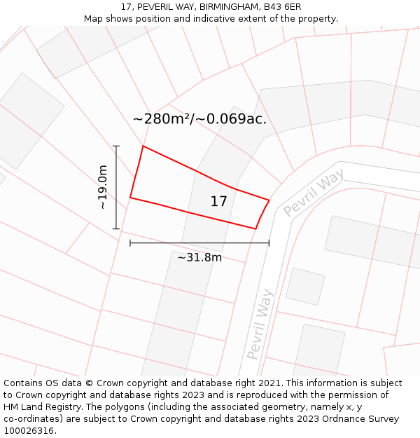 17, PEVERIL WAY, BIRMINGHAM, B43 6ER: Plot and title map