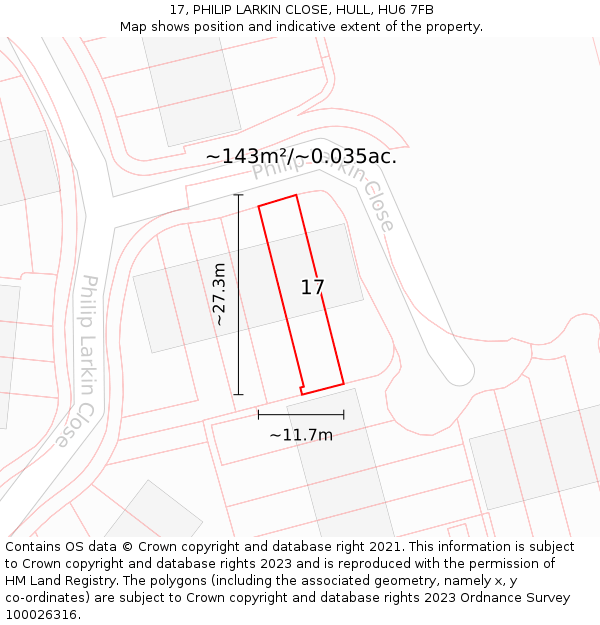 17, PHILIP LARKIN CLOSE, HULL, HU6 7FB: Plot and title map