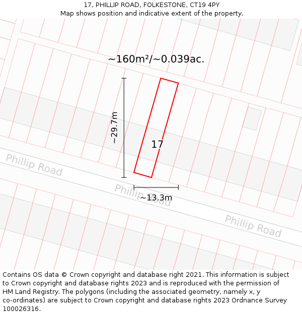 17, PHILLIP ROAD, FOLKESTONE, CT19 4PY: Plot and title map