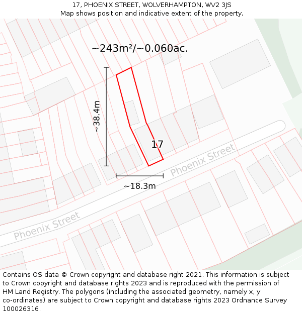 17, PHOENIX STREET, WOLVERHAMPTON, WV2 3JS: Plot and title map