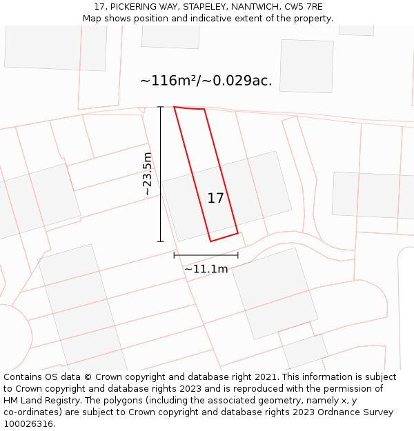 17, PICKERING WAY, STAPELEY, NANTWICH, CW5 7RE: Plot and title map