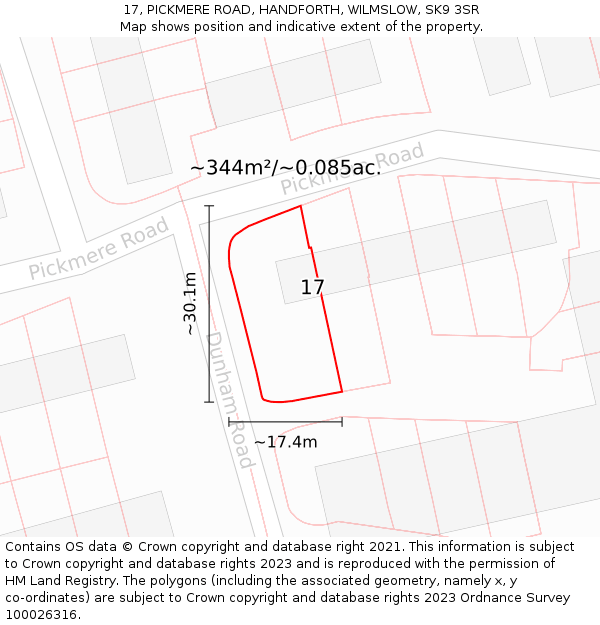 17, PICKMERE ROAD, HANDFORTH, WILMSLOW, SK9 3SR: Plot and title map