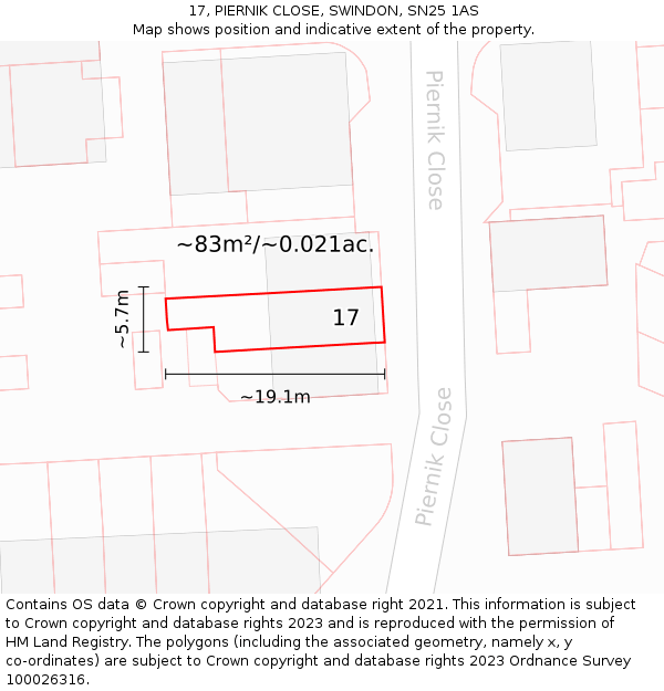 17, PIERNIK CLOSE, SWINDON, SN25 1AS: Plot and title map