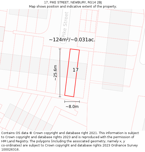 17, PIKE STREET, NEWBURY, RG14 2BJ: Plot and title map