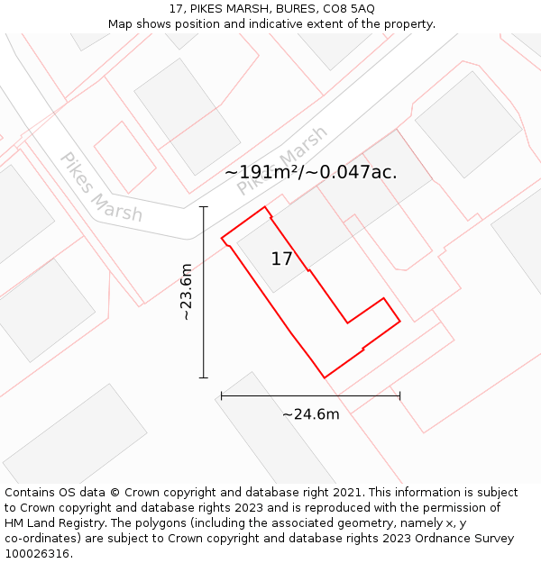 17, PIKES MARSH, BURES, CO8 5AQ: Plot and title map
