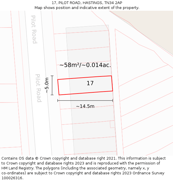 17, PILOT ROAD, HASTINGS, TN34 2AP: Plot and title map