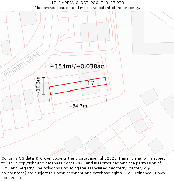 17, PIMPERN CLOSE, POOLE, BH17 9EB: Plot and title map