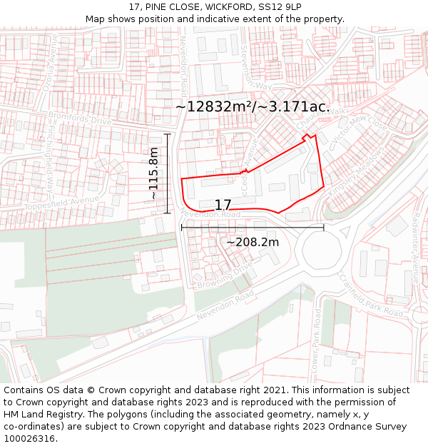 17, PINE CLOSE, WICKFORD, SS12 9LP: Plot and title map