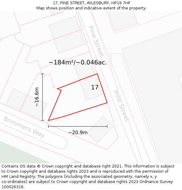 17, PINE STREET, AYLESBURY, HP19 7HF: Plot and title map