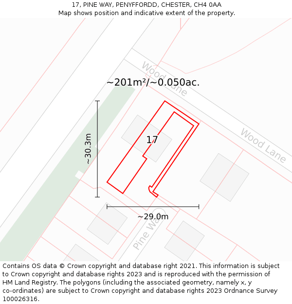 17, PINE WAY, PENYFFORDD, CHESTER, CH4 0AA: Plot and title map