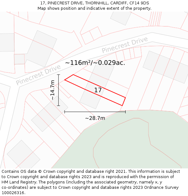 17, PINECREST DRIVE, THORNHILL, CARDIFF, CF14 9DS: Plot and title map