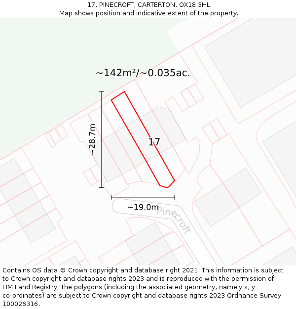 17, PINECROFT, CARTERTON, OX18 3HL: Plot and title map