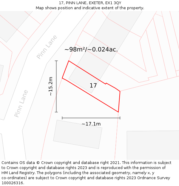 17, PINN LANE, EXETER, EX1 3QY: Plot and title map