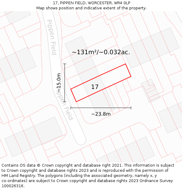 17, PIPPEN FIELD, WORCESTER, WR4 0LP: Plot and title map
