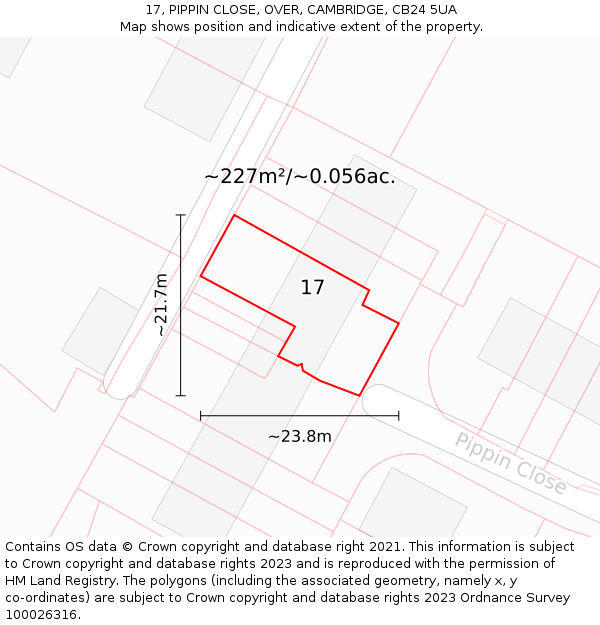 17, PIPPIN CLOSE, OVER, CAMBRIDGE, CB24 5UA: Plot and title map