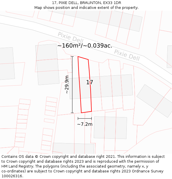 17, PIXIE DELL, BRAUNTON, EX33 1DR: Plot and title map