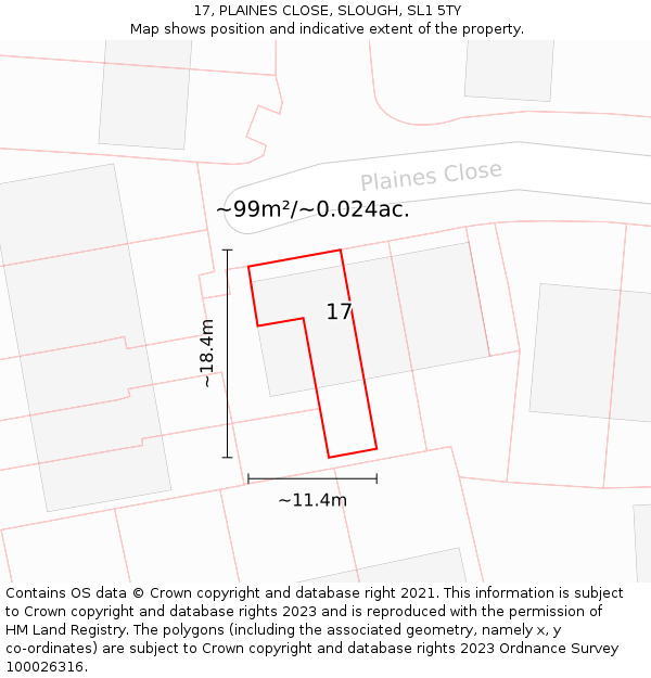 17, PLAINES CLOSE, SLOUGH, SL1 5TY: Plot and title map