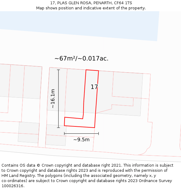 17, PLAS GLEN ROSA, PENARTH, CF64 1TS: Plot and title map