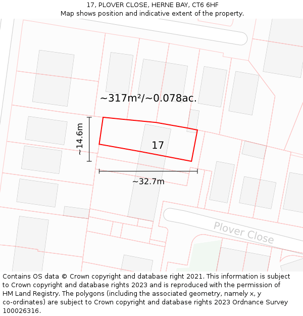 17, PLOVER CLOSE, HERNE BAY, CT6 6HF: Plot and title map