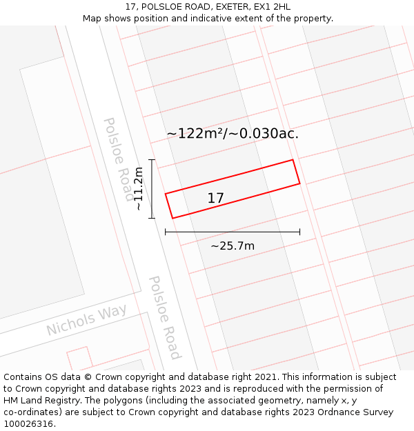 17, POLSLOE ROAD, EXETER, EX1 2HL: Plot and title map